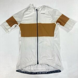 Voler White Bronw Velocity Jersey Cycling Medium Full Zip Back Pockets Zip